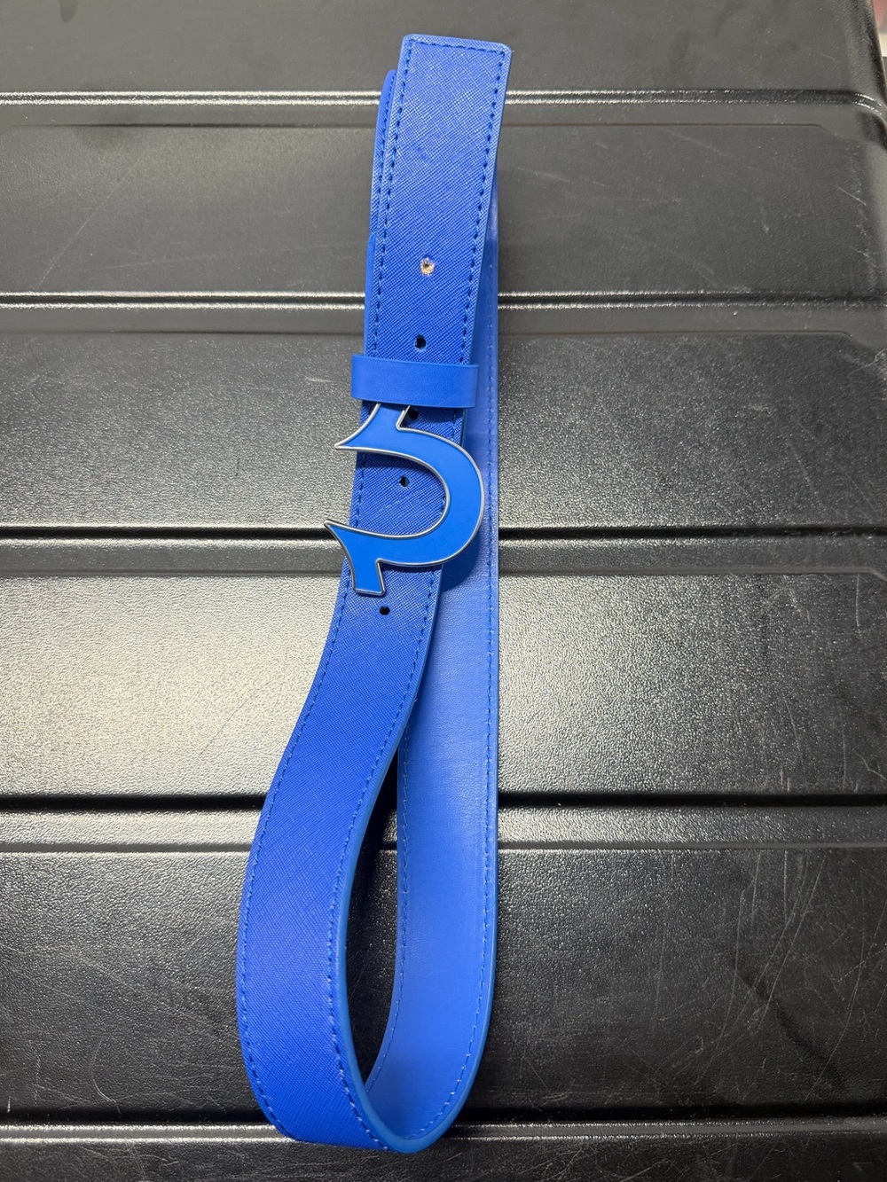 True Religion Electric Blue Logo Buckle Men's Belt